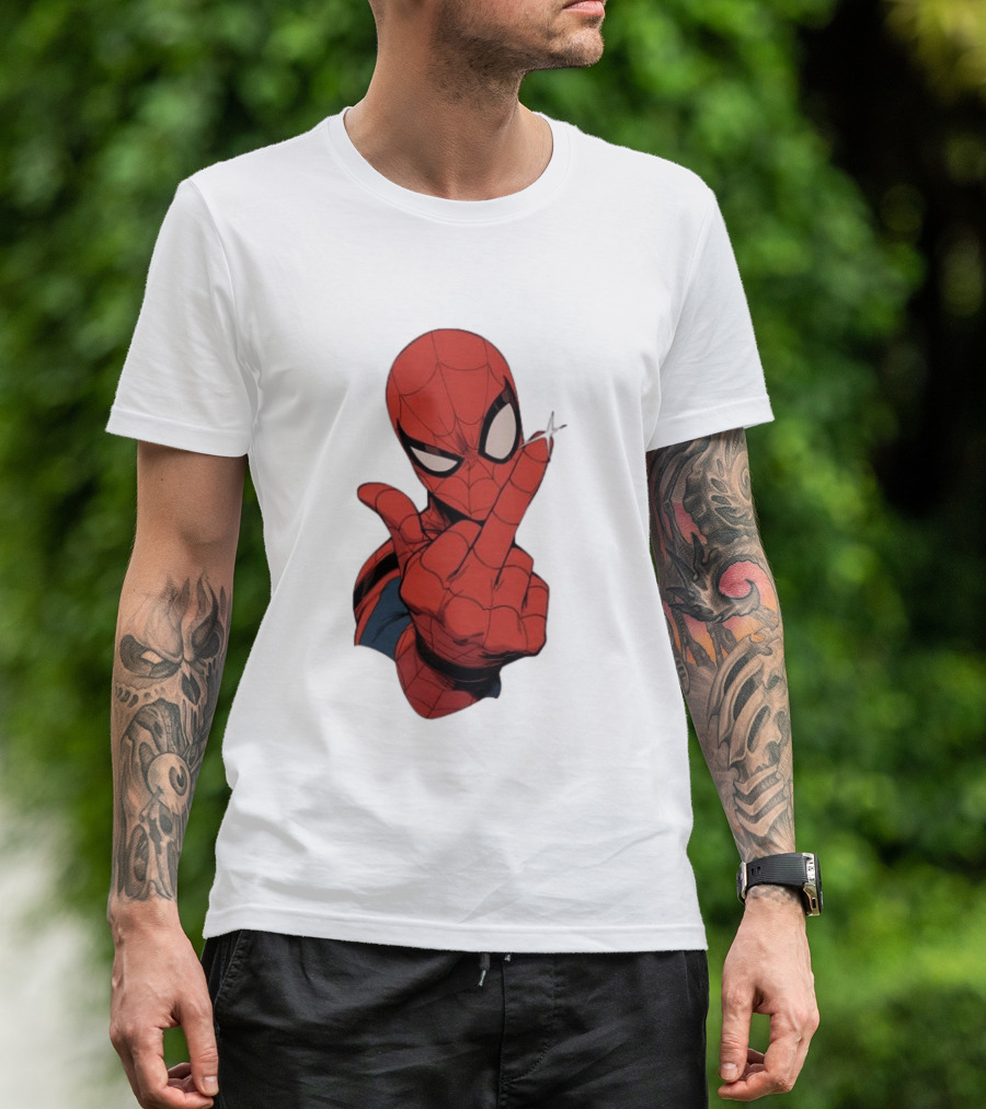 Spider Man Middle Finger Gesture Superhero Iconic Pose T-Shirt