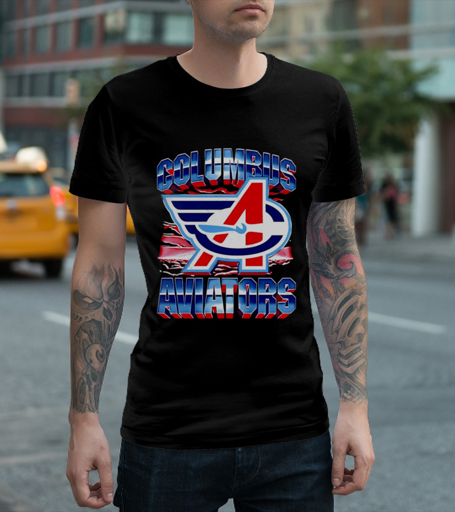 Columbus Aviators A Winged Logo American Flag T-Shirt