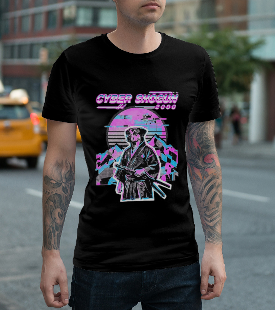Cyber Shogun 2000 Samurai Dog Retro Synthwave Aesthetic T-Shirt