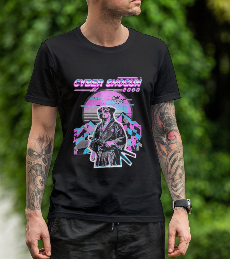 Cyber Shogun 2000 Samurai Dog Retro Synthwave Aesthetic T-Shirt