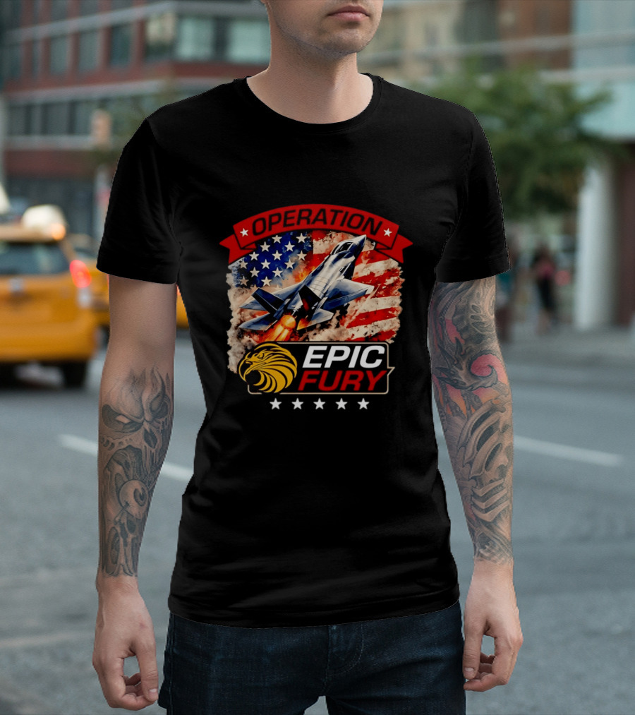 Operation Epic Fury B 2 USA Flag Fighter Jet And Stars T-Shirt