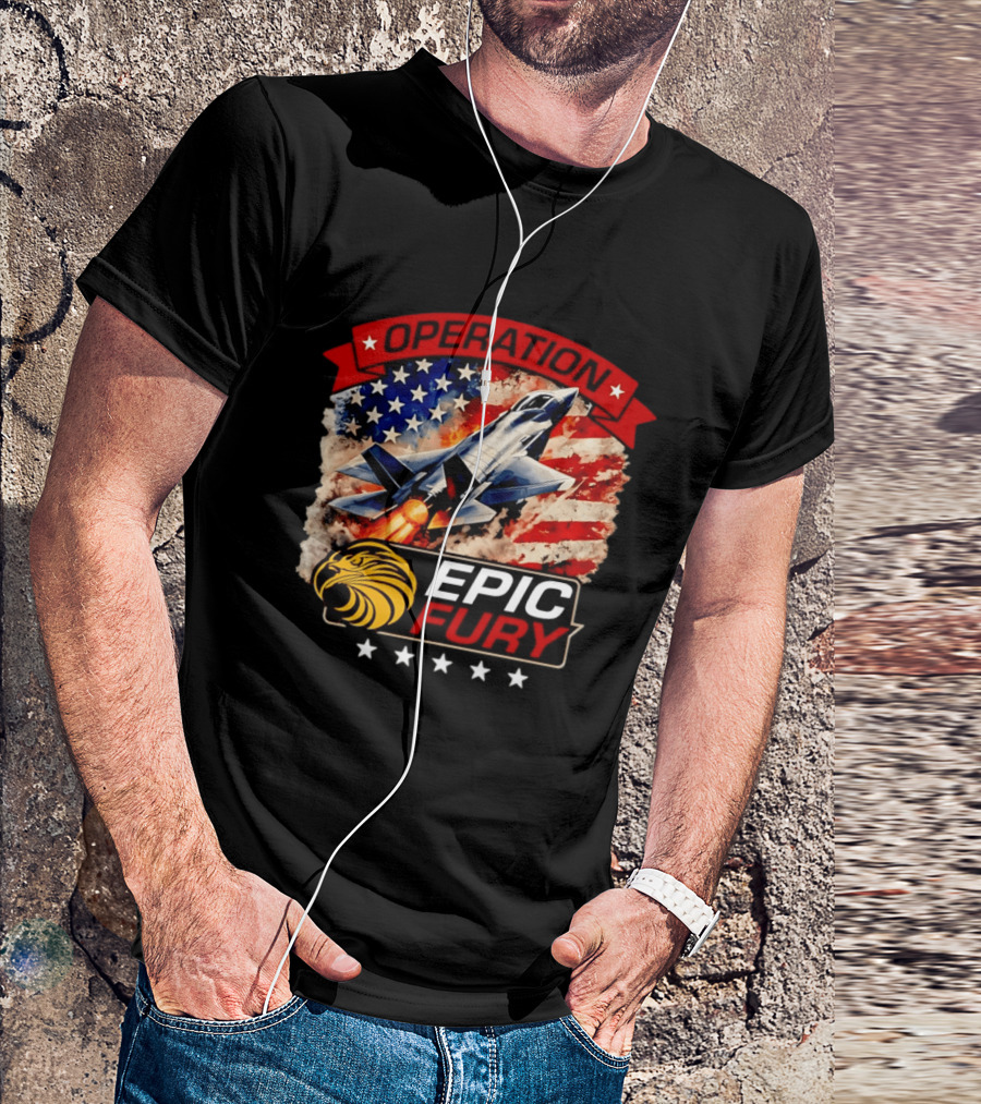 Operation Epic Fury B 2 USA Flag Fighter Jet And Stars T-Shirt