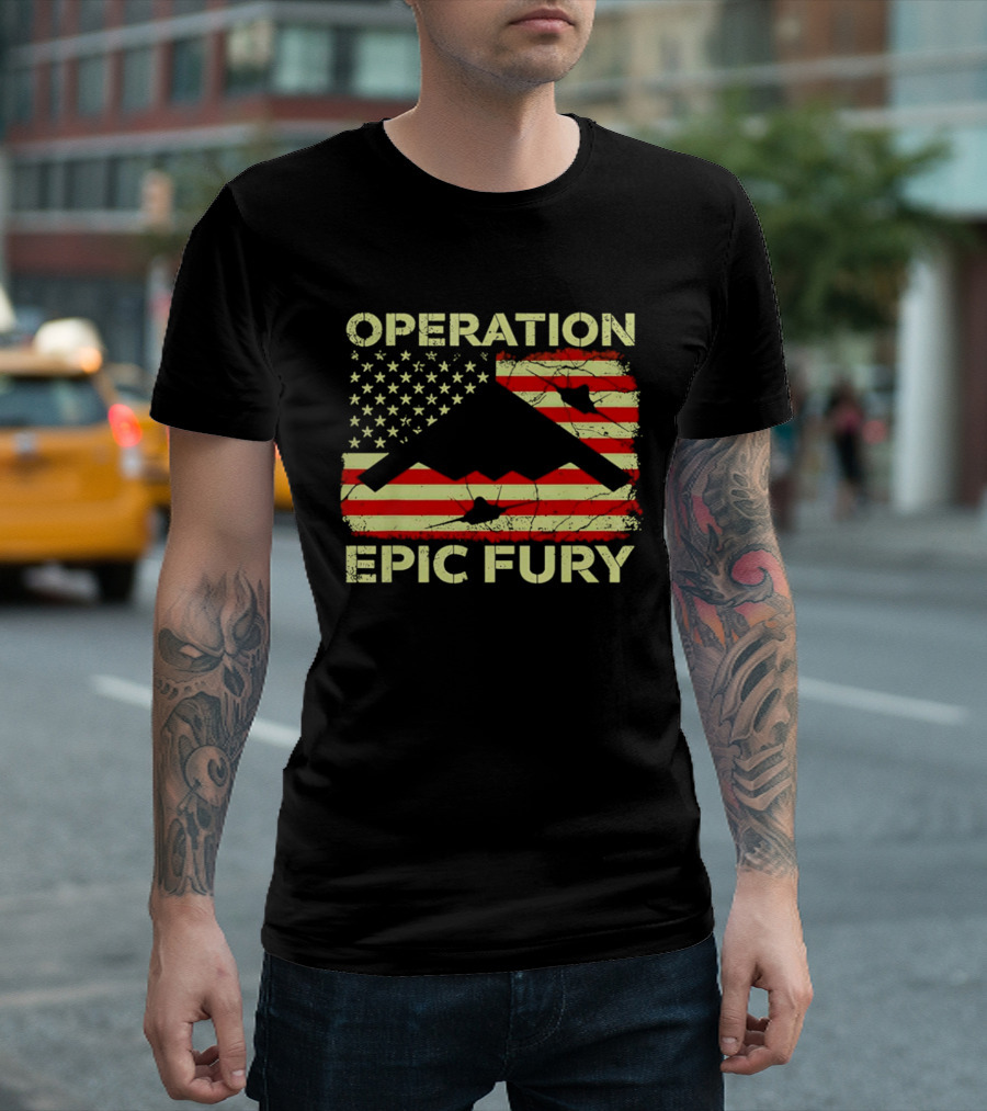 Operation Epic Fury USA Flag B 2 Stealth Bomber T-Shirt