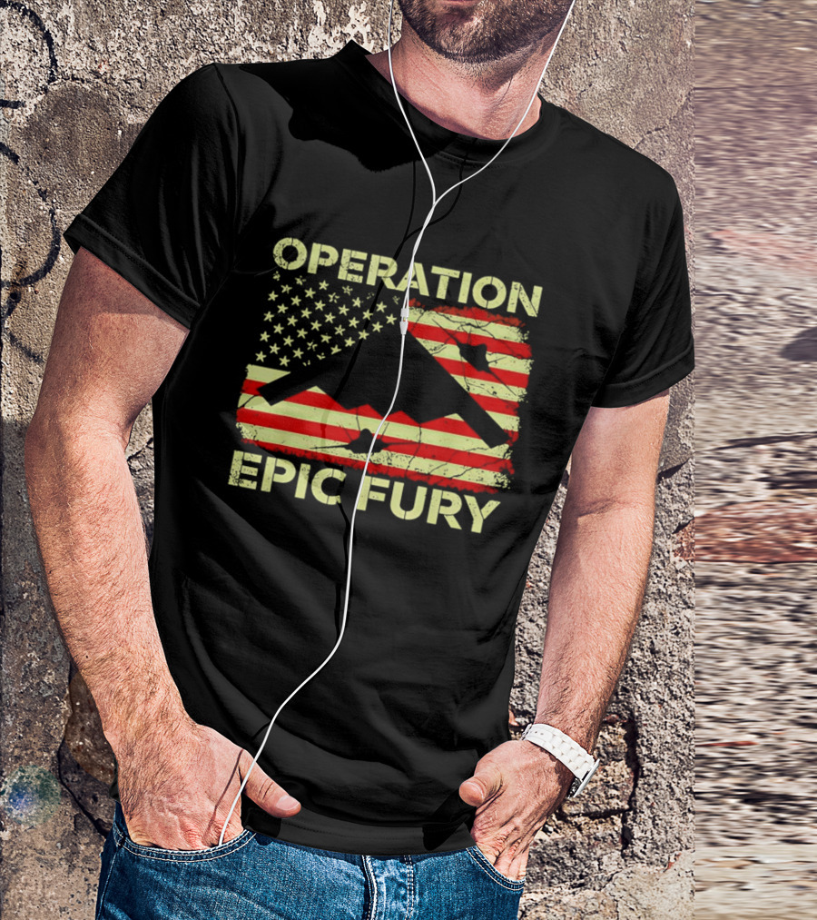 Operation Epic Fury USA Flag B 2 Stealth Bomber T-Shirt