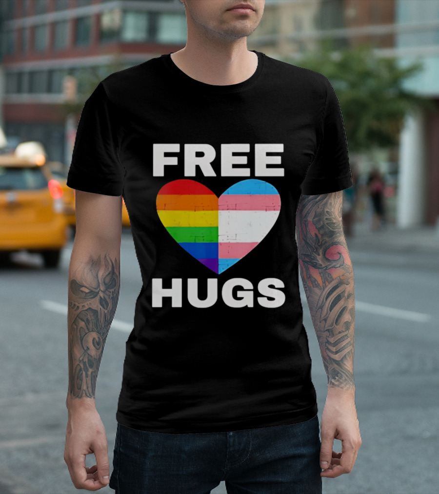 Free Hugs LGBTQ Rainbow Heart Pride T-Shirt