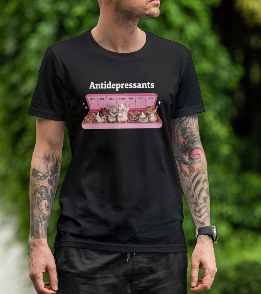 Antidepressants Rat Pill Organizer Weekdays Fun T-Shirt