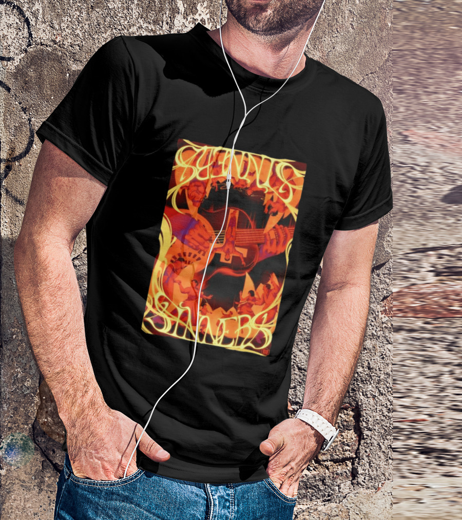 Sinners Pecadores Upside Down Guitar Person T-Shirt