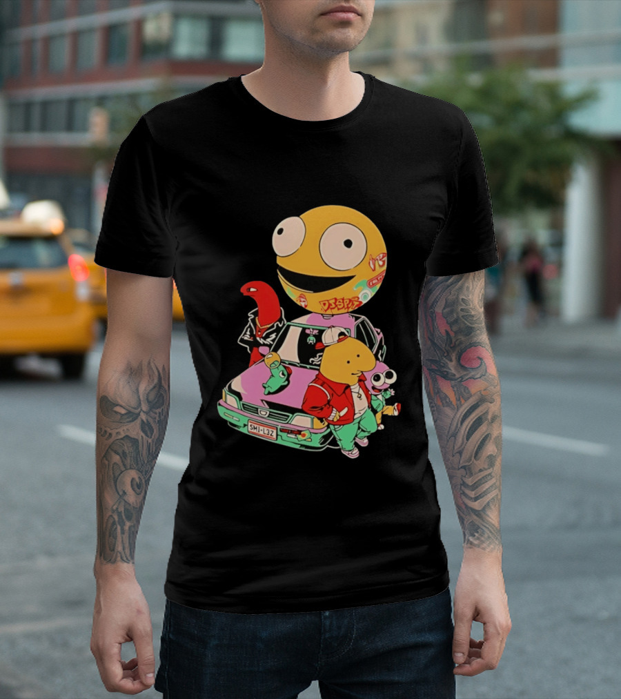 Smiling Friends Cartoon Characters With Graffiti Art Car T-Shirt