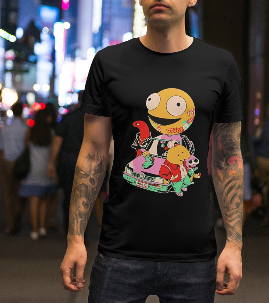 Smiling Friends Cartoon Characters With Graffiti Art Car T-Shirt