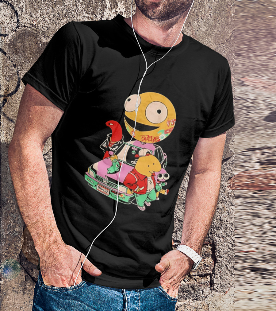 Smiling Friends Cartoon Characters With Graffiti Art Car T-Shirt