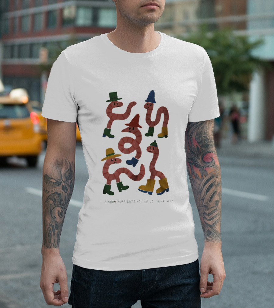 Whimsical Worms In Colorful Boots With Hats And Smiles T-Shirt