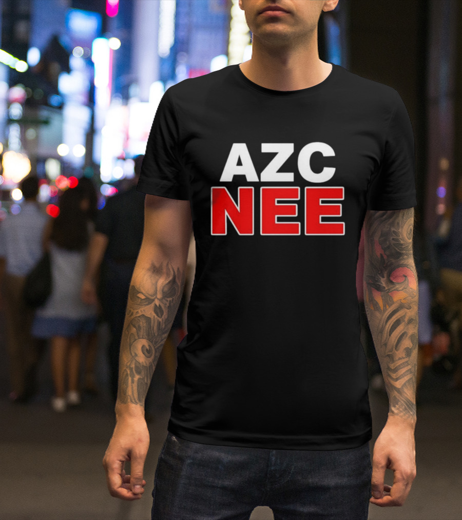 AZC NEE Bold Text White Red Contrast T-Shirt