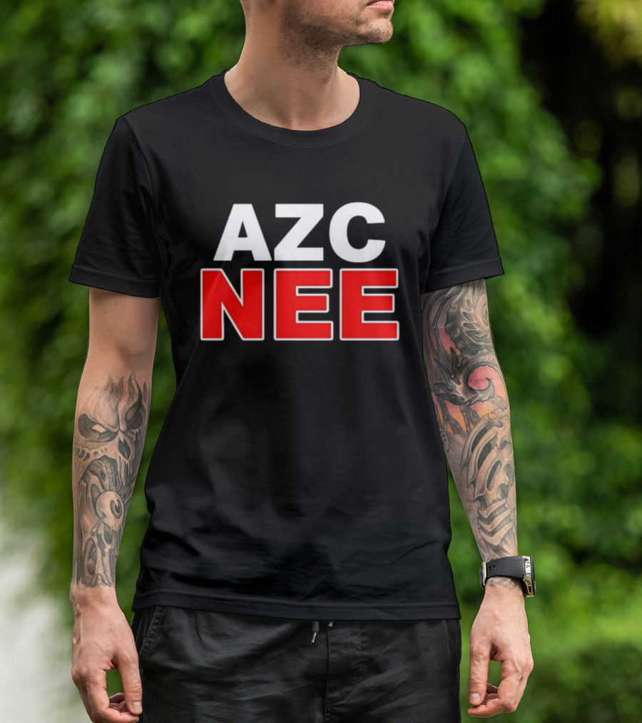 AZC NEE Bold Text White Red Contrast T-Shirt