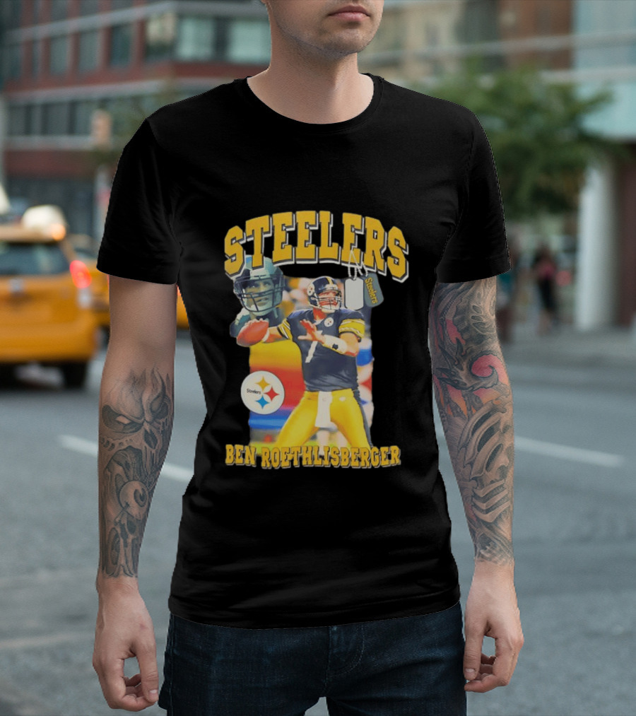 Steelers Ben Roethlisberger Pittsburgh Football Player With Dog Tag And Team T-Shirt