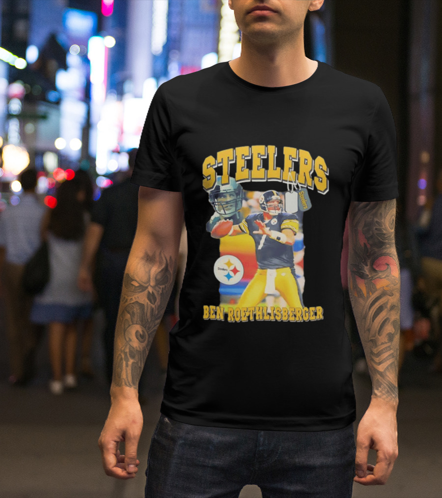 Steelers Ben Roethlisberger Pittsburgh Football Player With Dog Tag And Team T-Shirt