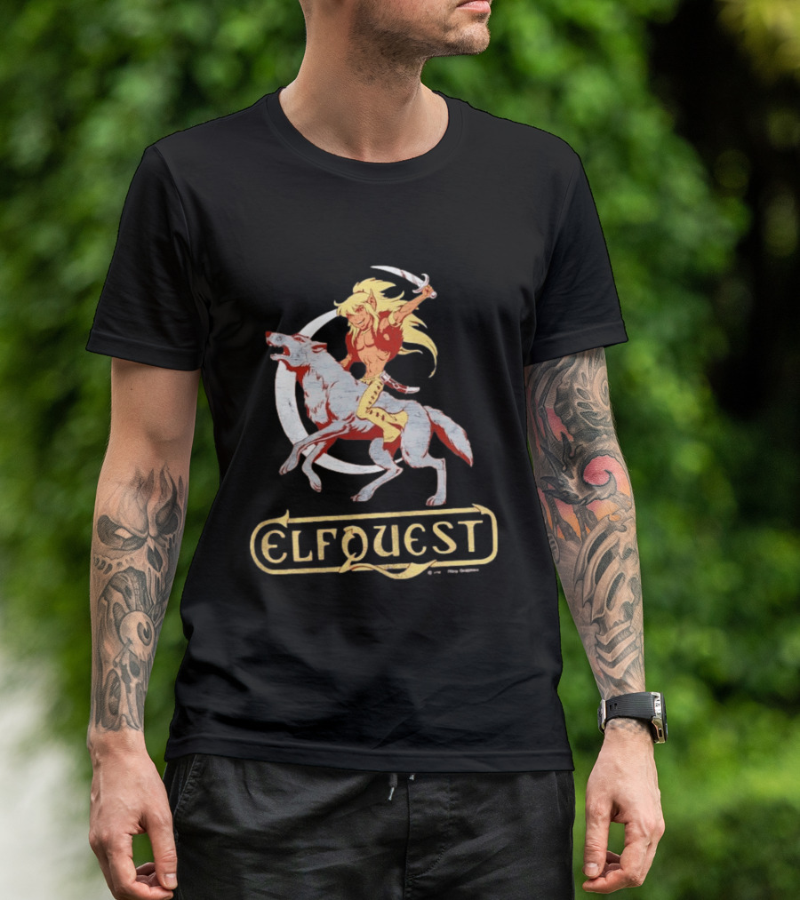 ElfQuest Cutter Riding Wolf Moon Fantasy T-Shirt
