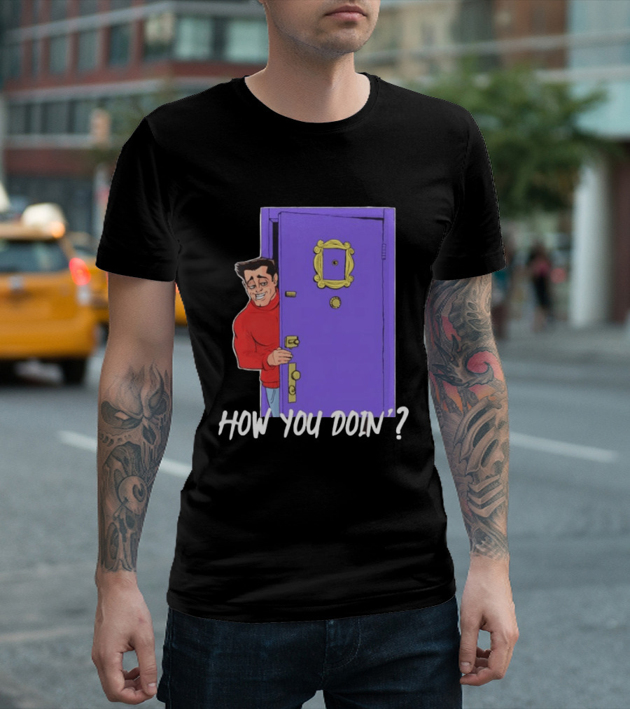 Joey Tribbiani How You Doin Cartoon Purple Door Iconic Phrase T-Shirt