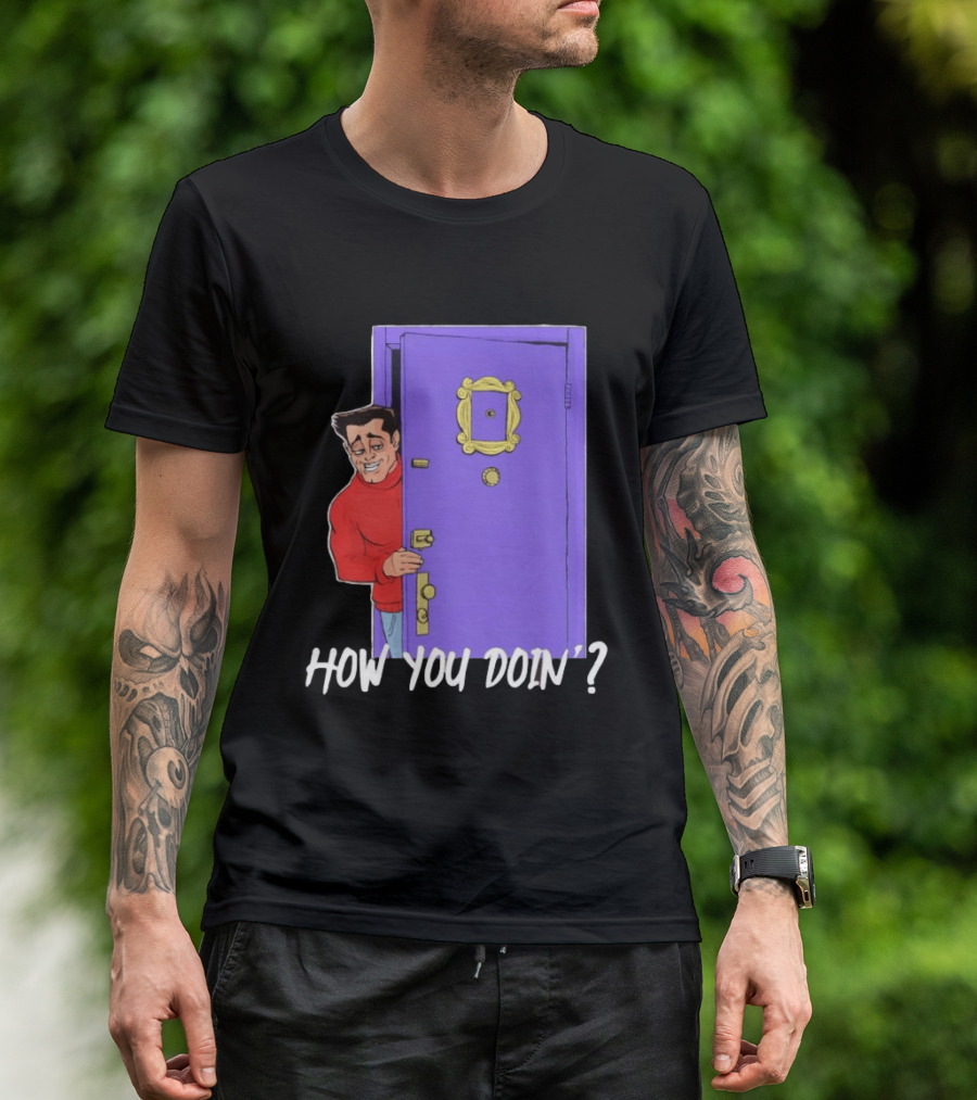 Joey Tribbiani How You Doin Cartoon Purple Door Iconic Phrase T-Shirt
