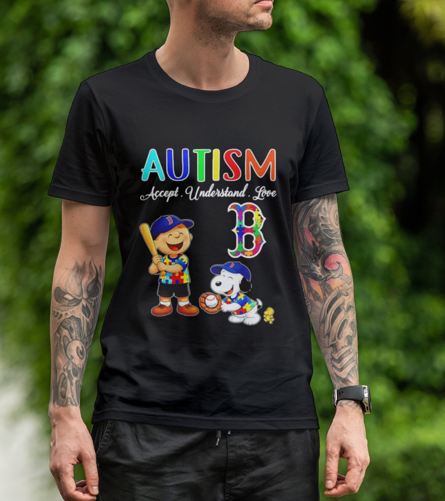 Charlie Brown Snoopy Boston Red Sox Autism Accept Understand Love T-Shirt