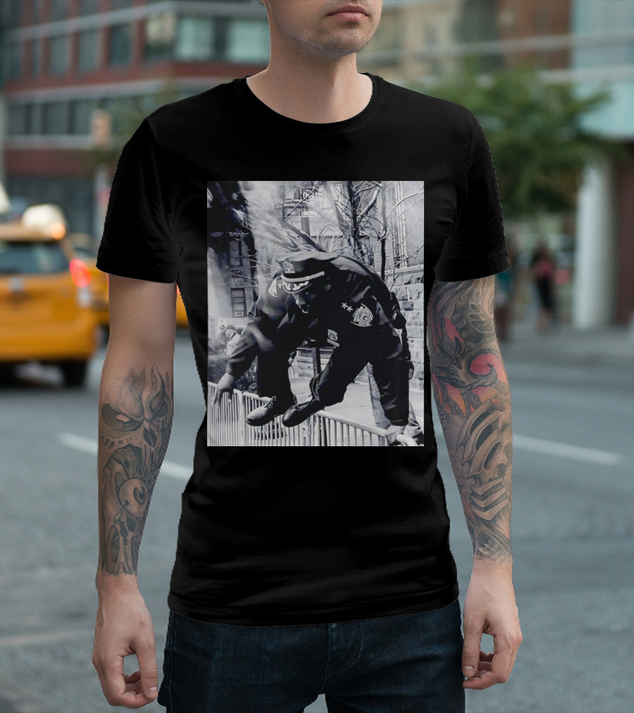 Chief Aaron Edwards American Hero Police Officer Jumping Fence T-Shirt