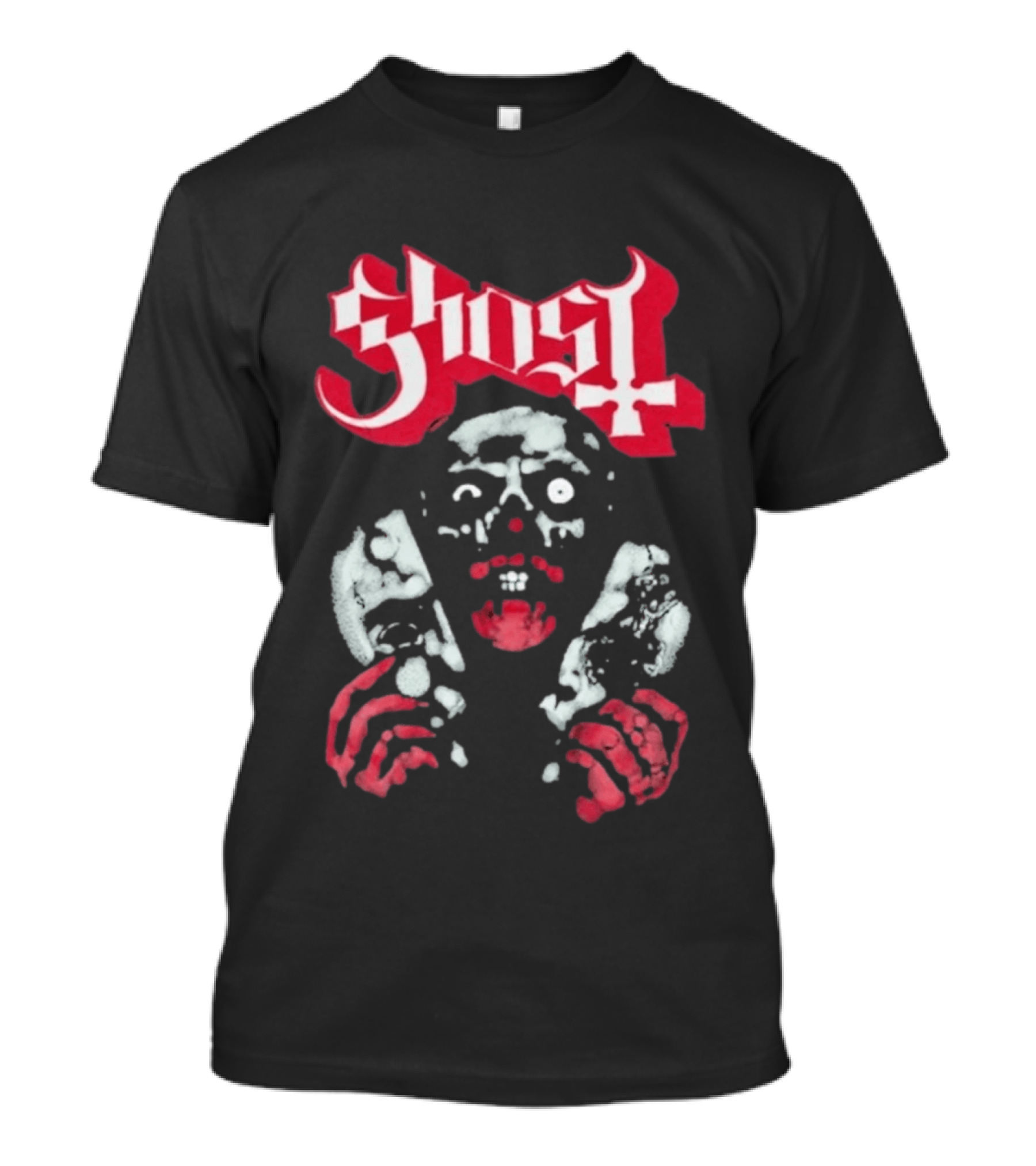 Ghost Mask Design Red And White Skulls And Hands T-Shirt