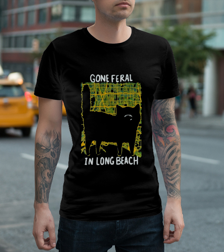 Gone Feral In Long Beach Map Cat T-Shirt