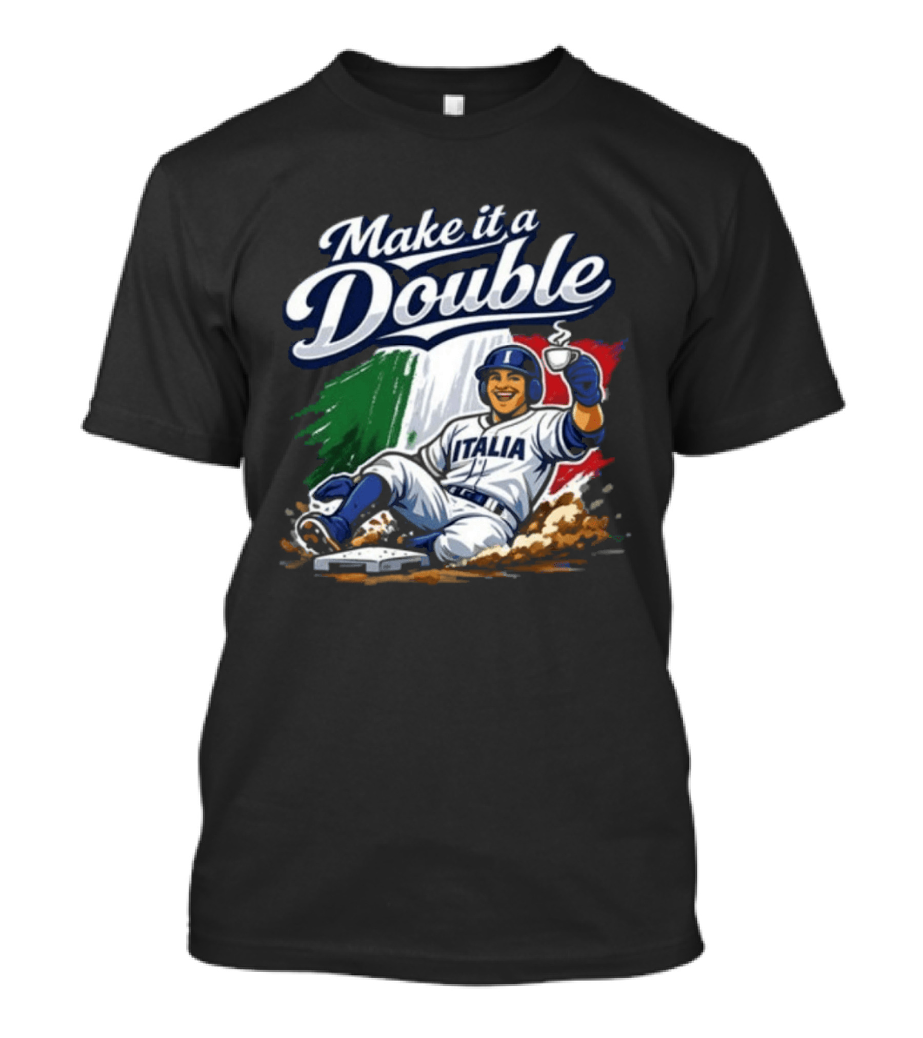Make It A Double Italia Baseball Sliding Player Italian Flag T-Shirt