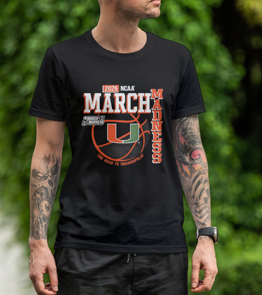NCAA March Madness 2026 Miami Hurricanes The Road To Indianapolis T-Shirt