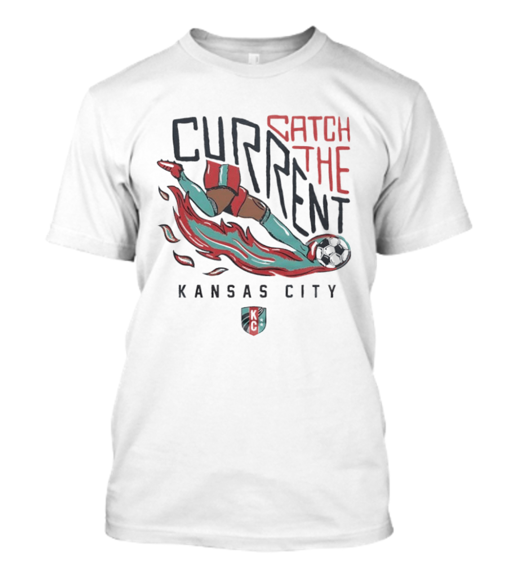 Kansas City Current Catch The Current Kick The Ball T-Shirt