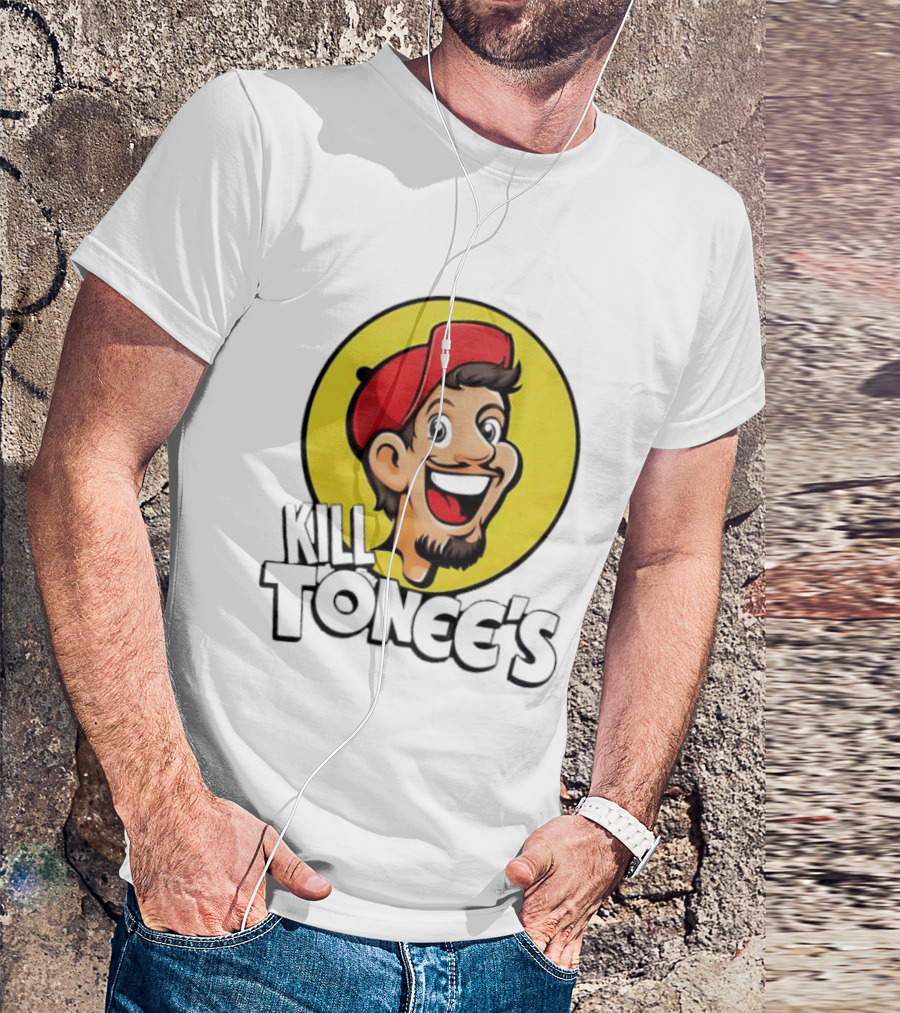Kill Tonee's Cartoon Character In Red Cap And Yellow Circle T-Shirt