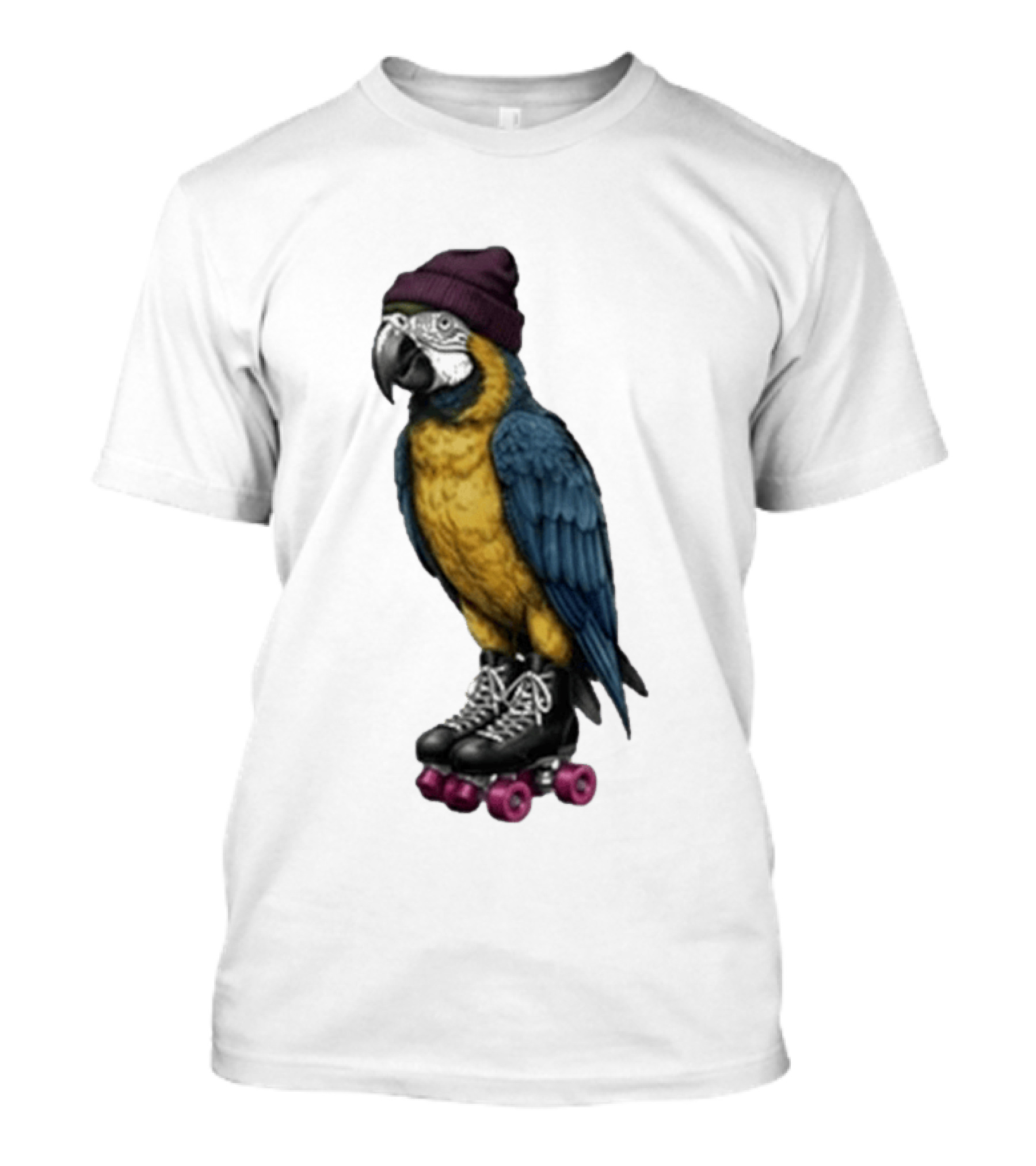 Nice Roller Skating Parrot With Hat And Colorful Feathers T-Shirt