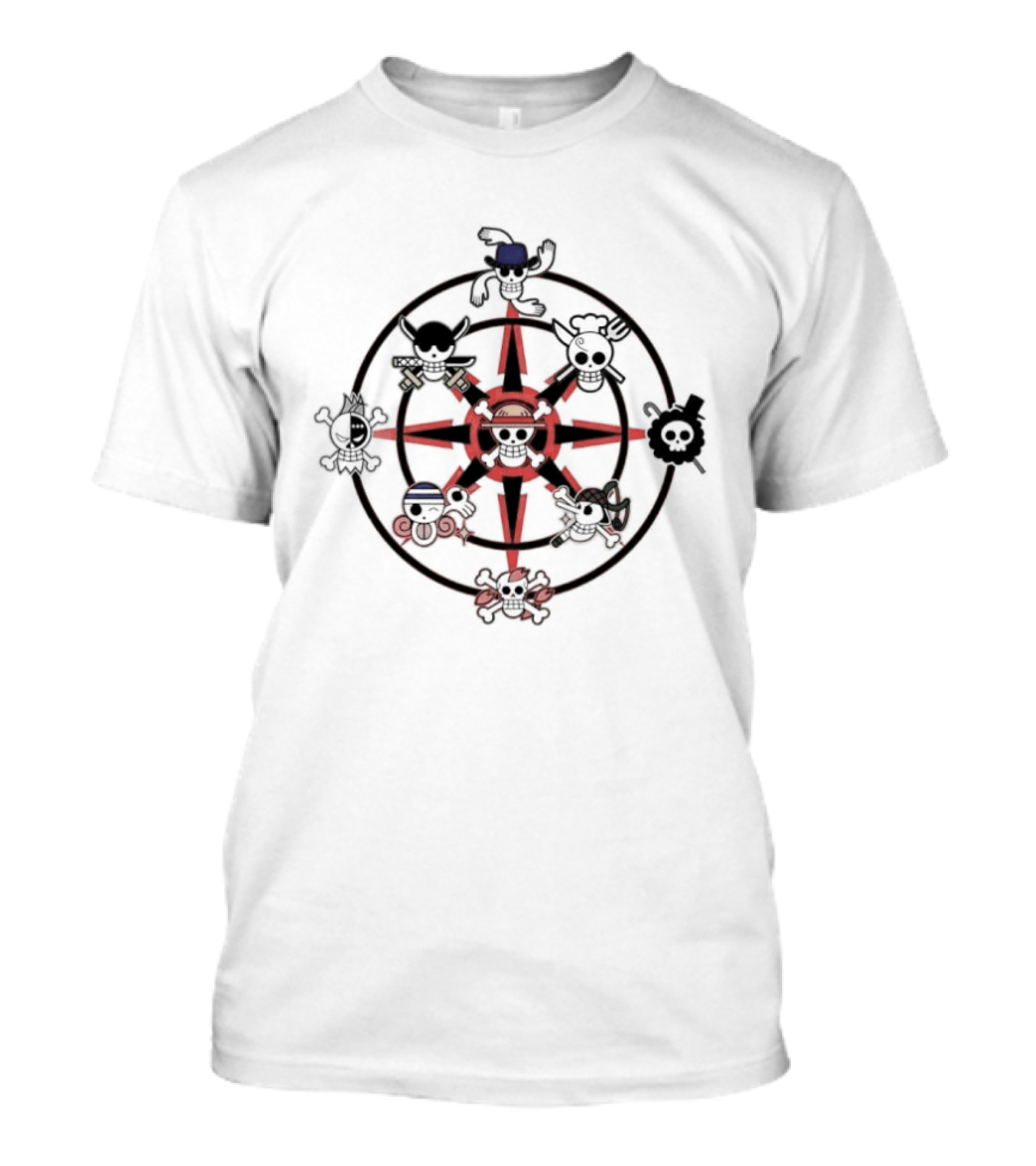 One Piece Straw Hat Pirate Crew Jolly Roger Wheel T-Shirt