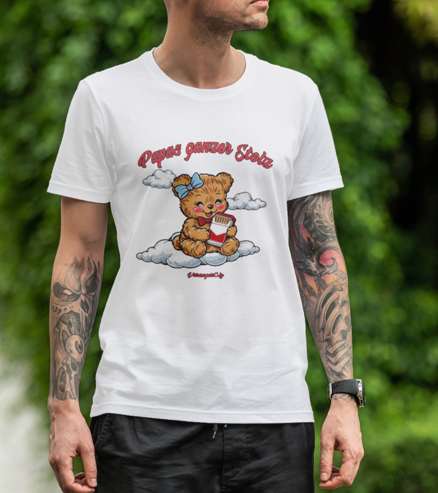 Papas Ganzer Stolz Bear With Bow Holding Cigarettes On Clouds T-Shirt
