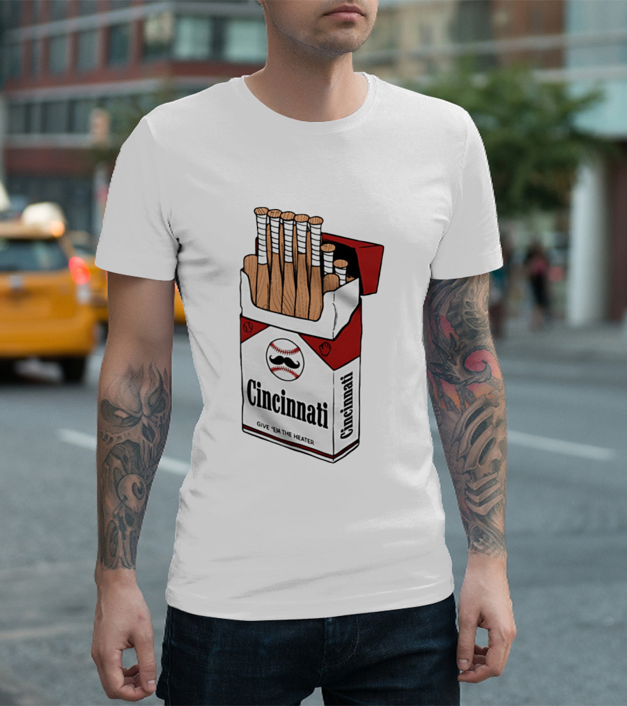 Cincinnati Reds Cincy Smokes Baseball Bat Pack Give 'em The Heater T-Shirt