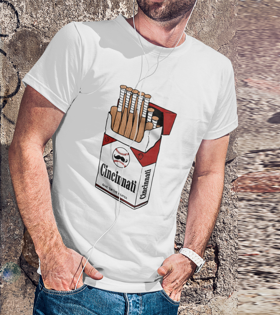 Cincinnati Reds Cincy Smokes Baseball Bat Pack Give 'em The Heater T-Shirt