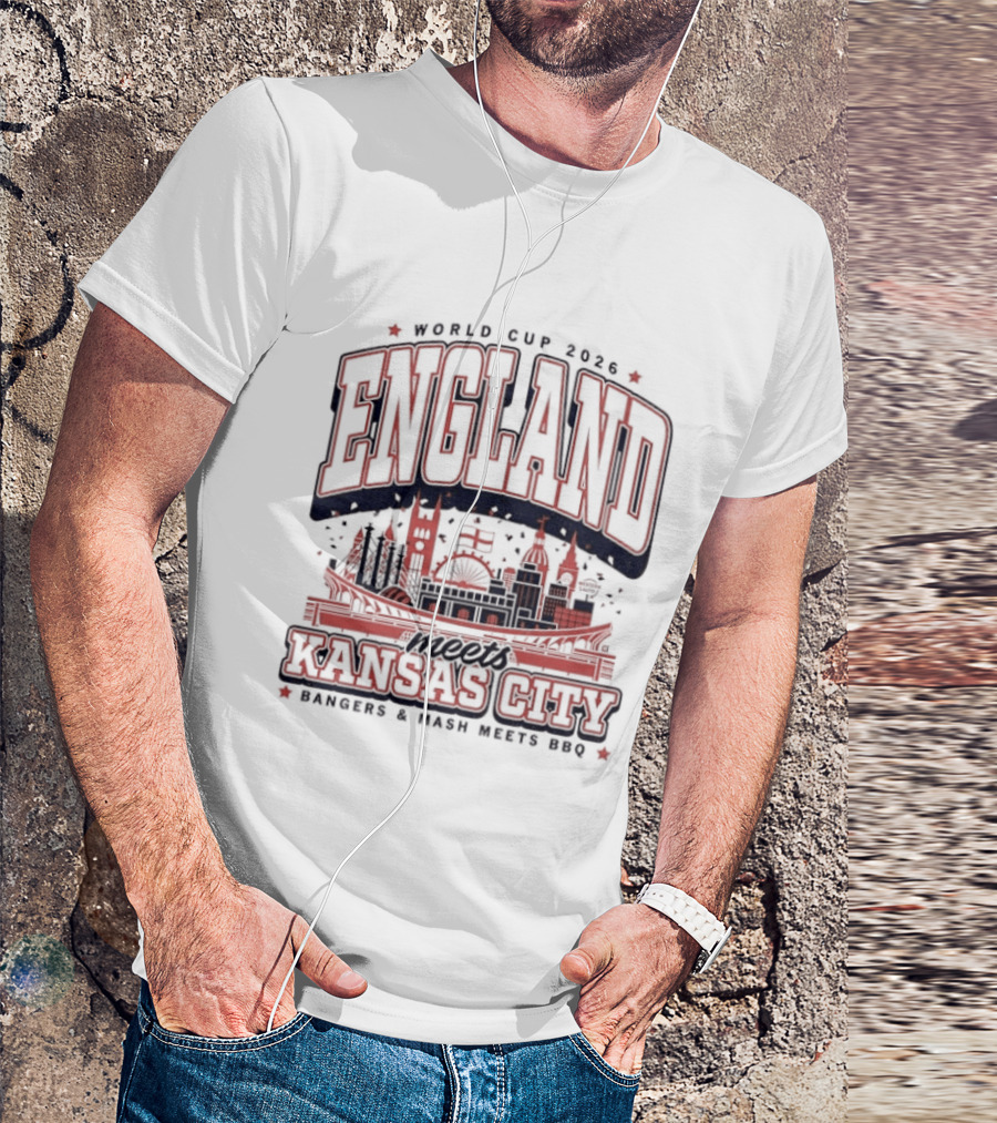 World Cup 2026 England Kansas City Bangers And Mash Meets BBQ Skyline T-Shirt