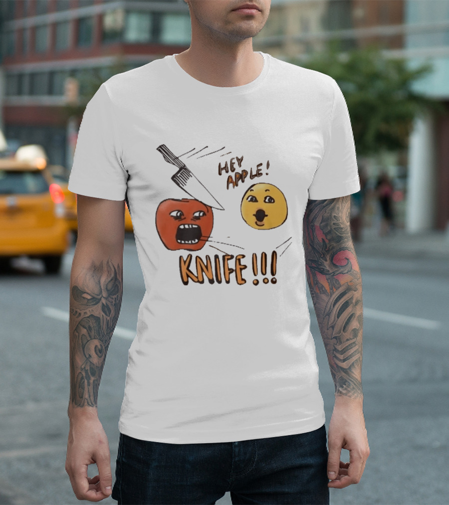Hey Apple Knife 2026 Parody Text Meme T-Shirt