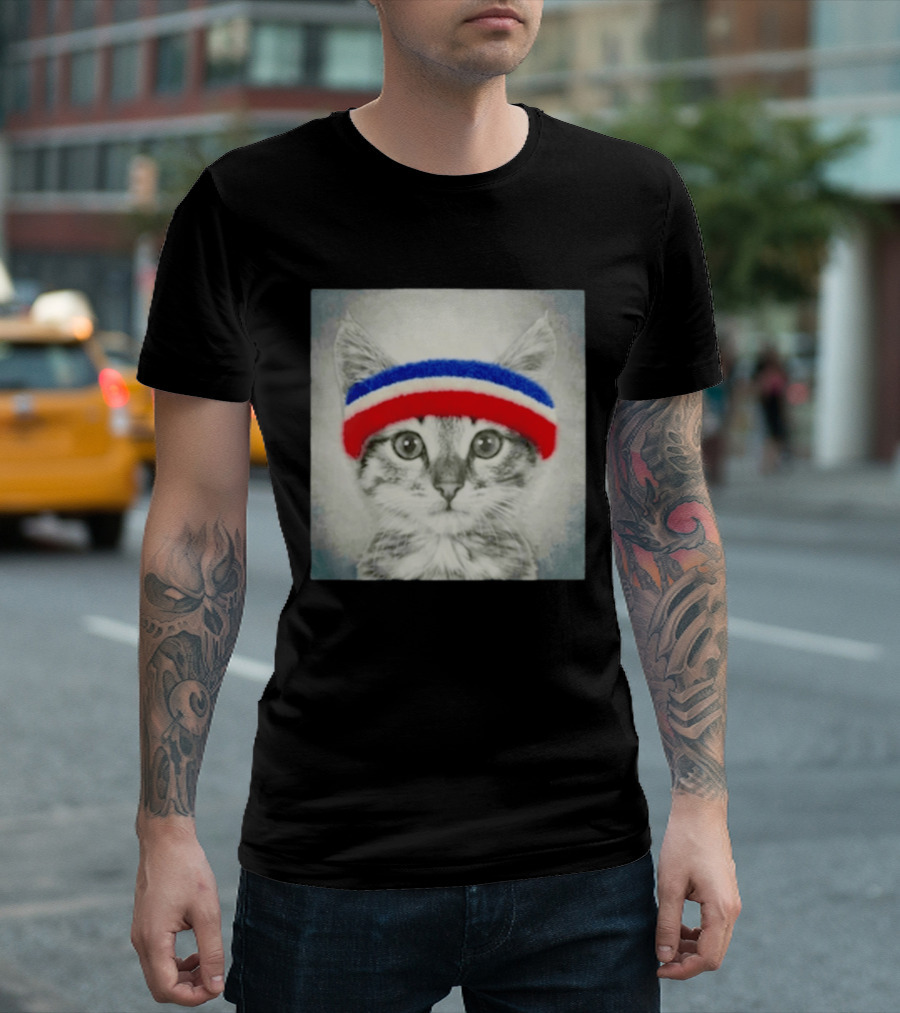 Gaten Matarazzo Pizza Movie Cat With Red Blue Headband T-Shirt