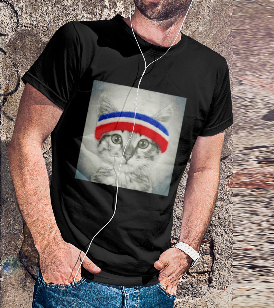 Gaten Matarazzo Pizza Movie Cat With Red Blue Headband T-Shirt