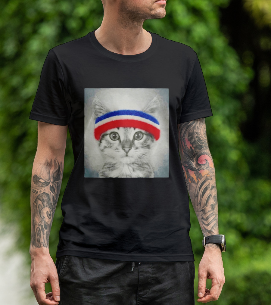 Gaten Matarazzo Pizza Movie Cat With Red Blue Headband T-Shirt