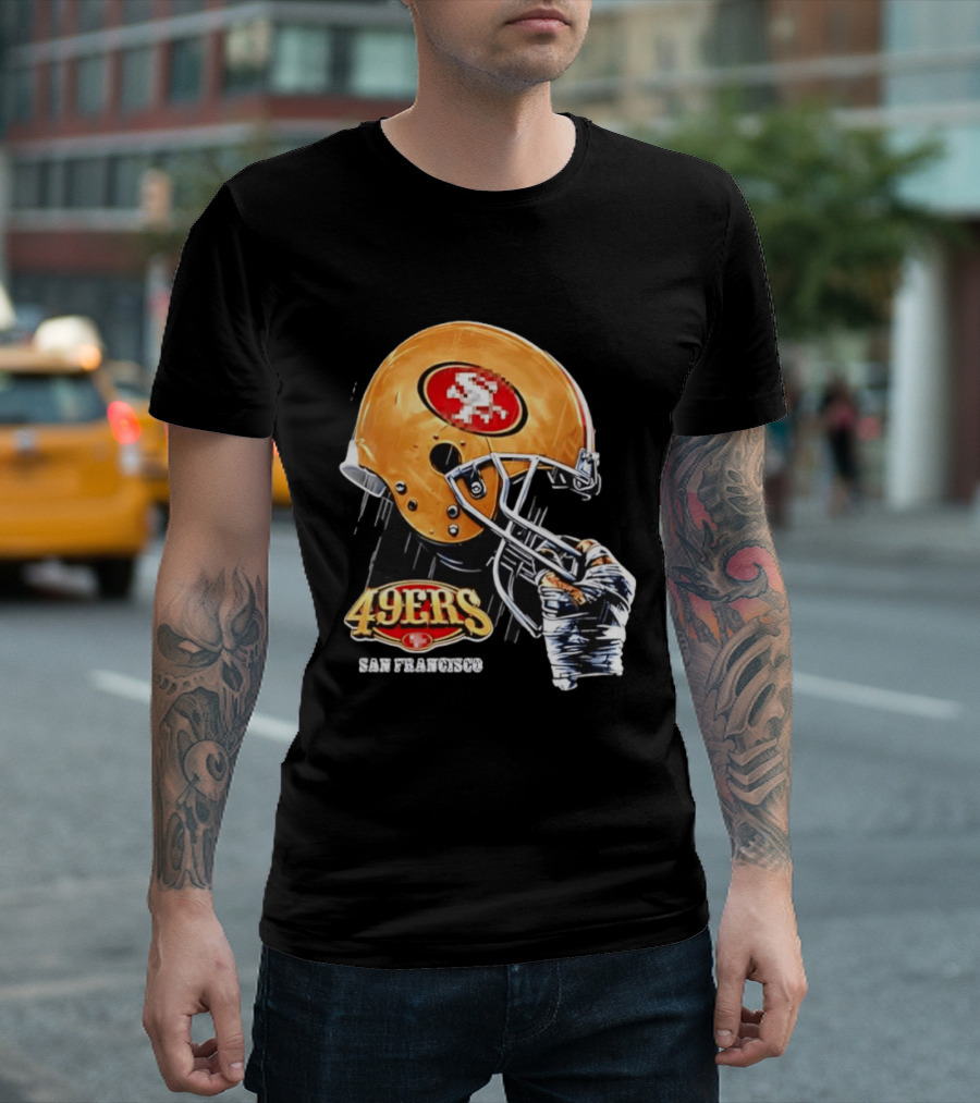 San Francisco 49ers Helmet Held By Gloved Hand T-Shirt
