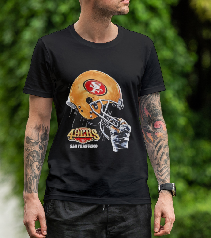 San Francisco 49ers Helmet Held By Gloved Hand T-Shirt