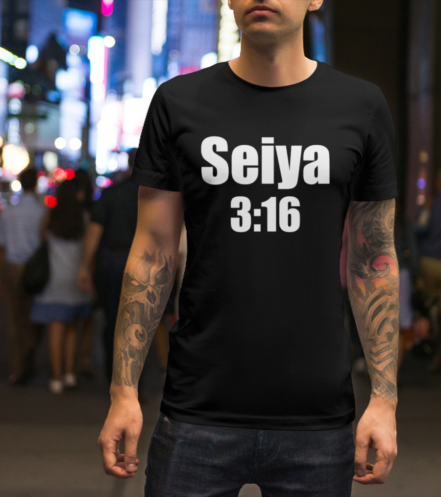 Seiya 3:16 Bold Text Design Iconography T-Shirt