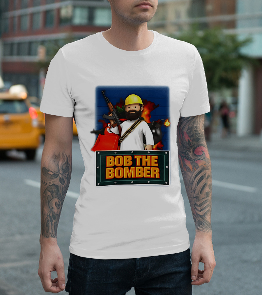 Bob The Bomber Cartoon Character With Gun And Explosives T-Shirt