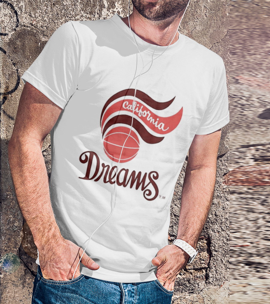 California Dreams Basketball Retro Style Design With Red Waves And Ball T-Shirt