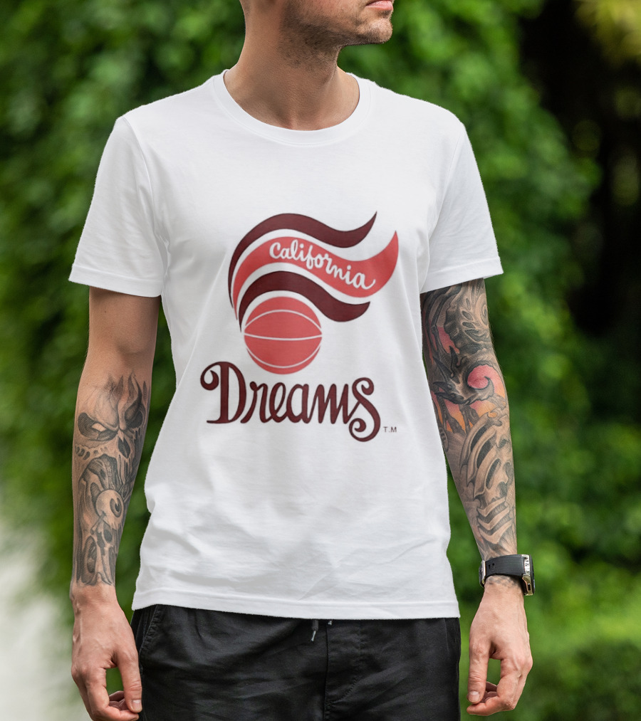 California Dreams Basketball Retro Style Design With Red Waves And Ball T-Shirt