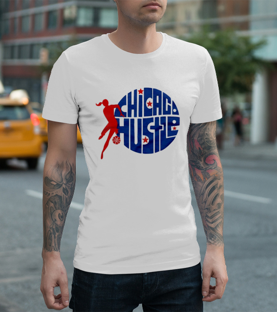 Chicago Hustle WPBL Basketball Red Player Blue Circle T-Shirt