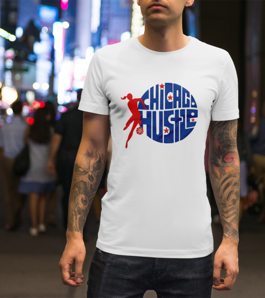 Chicago Hustle WPBL Basketball Red Player Blue Circle T-Shirt
