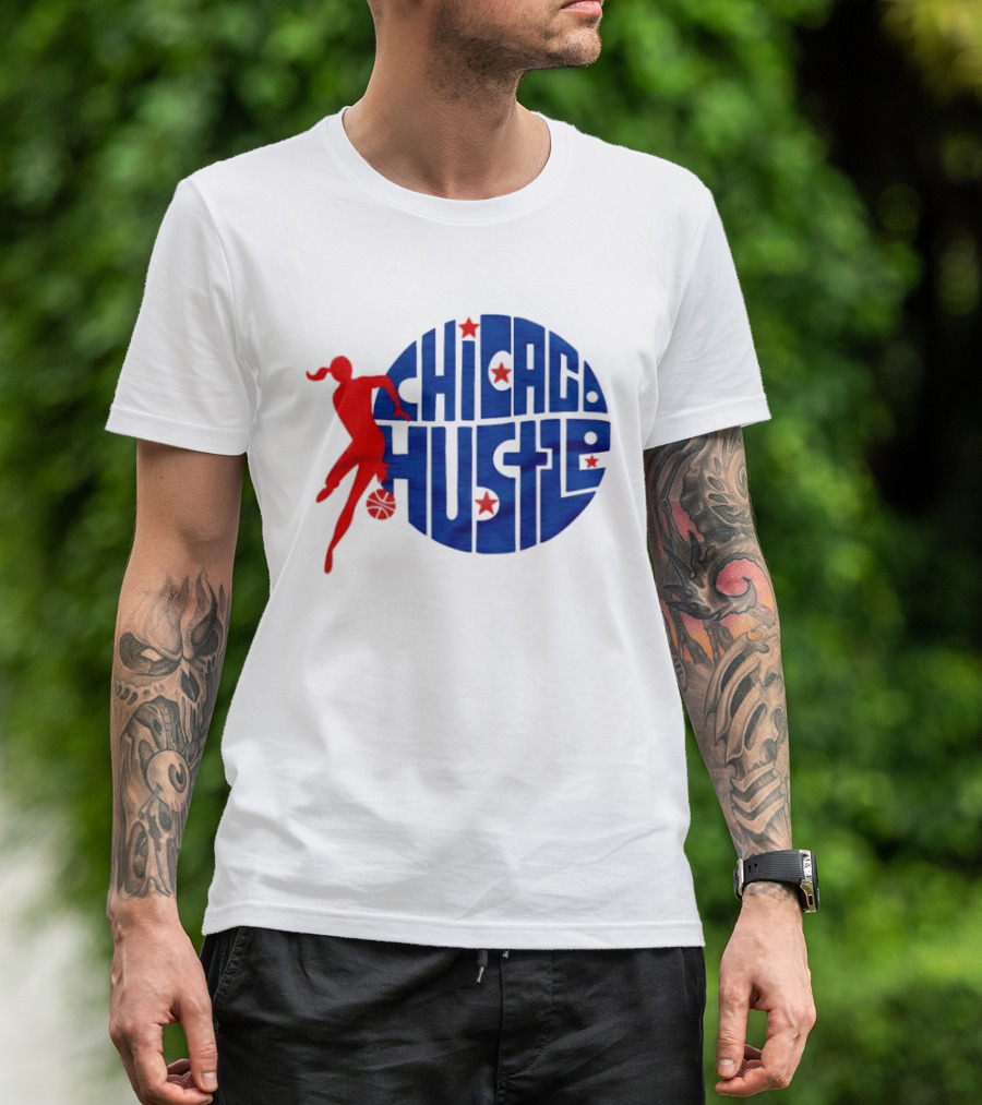 Chicago Hustle WPBL Basketball Red Player Blue Circle T-Shirt