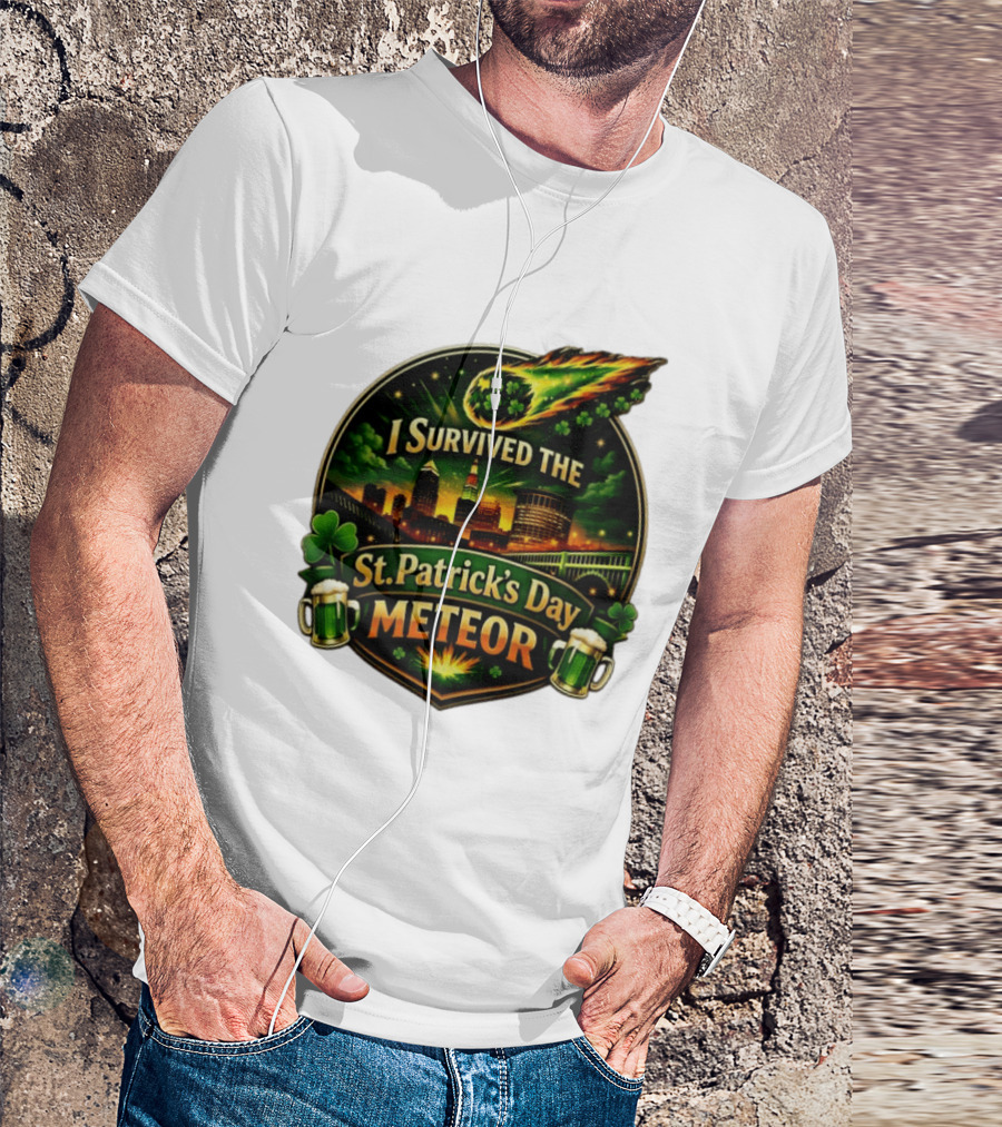 I Survived The St. Patrick's Day Meteor With Clover And Beer S T-Shirt